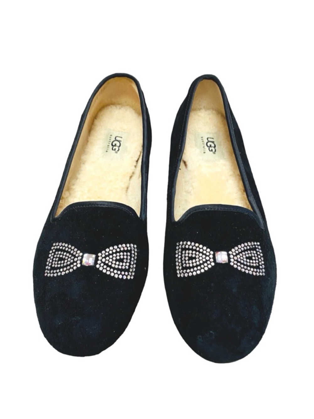 ✨UGG Australia Black Suede Crystal Bow Slip-On Loafer- Business Casual- Preppy✨ - Picture 3 of 7